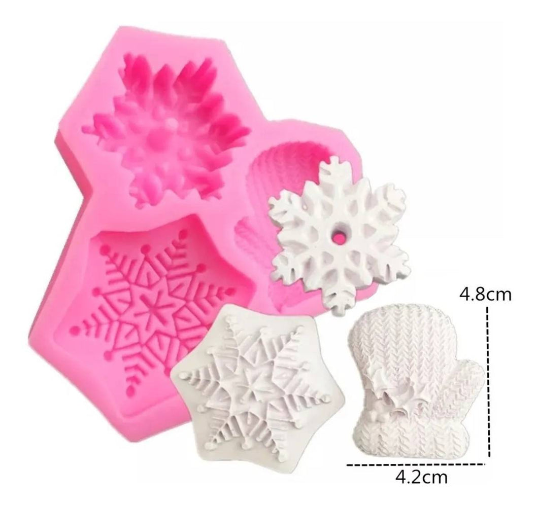Molde de Silicon Copos de Nieve y Guantes