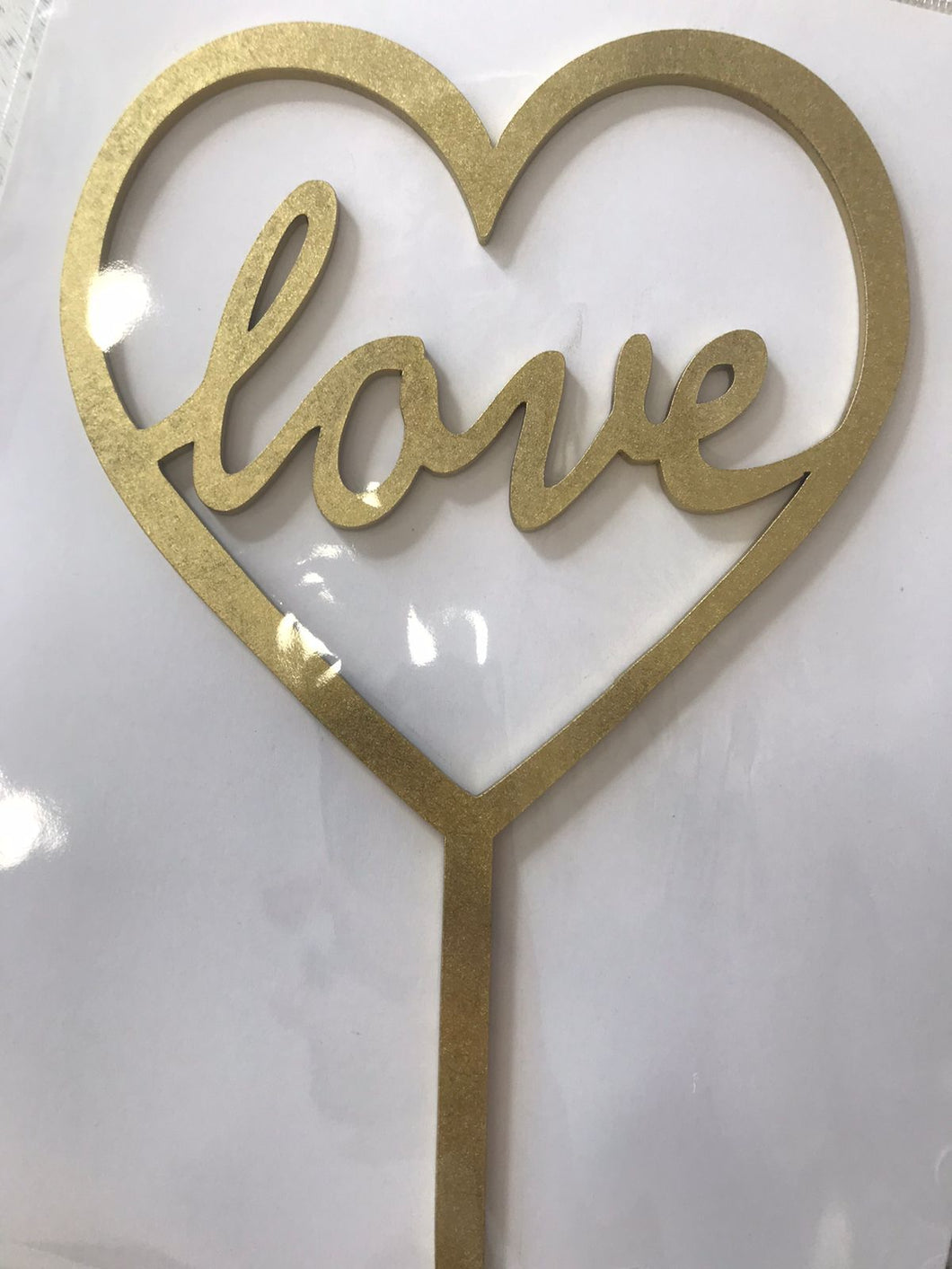 Cake Topper Dorado Love Dentro De Corazon