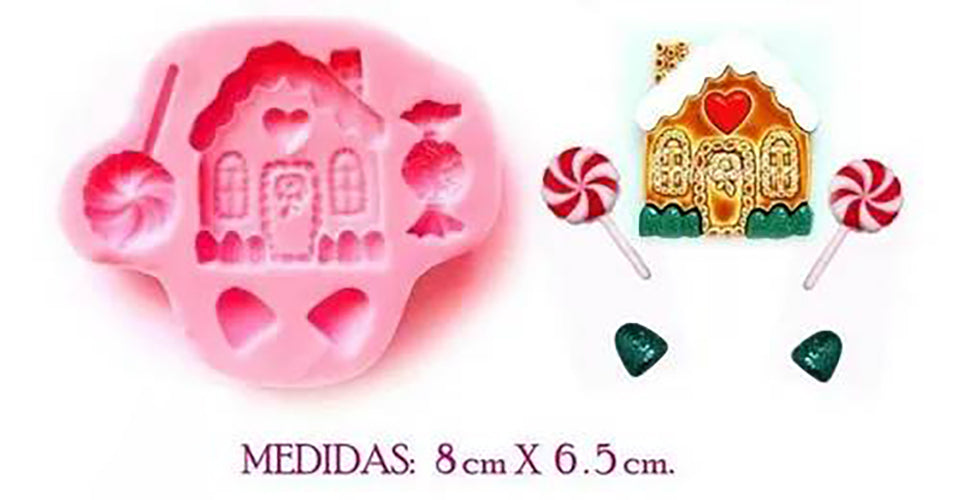 Molde Silicon Casa de Jengibre con Dulces