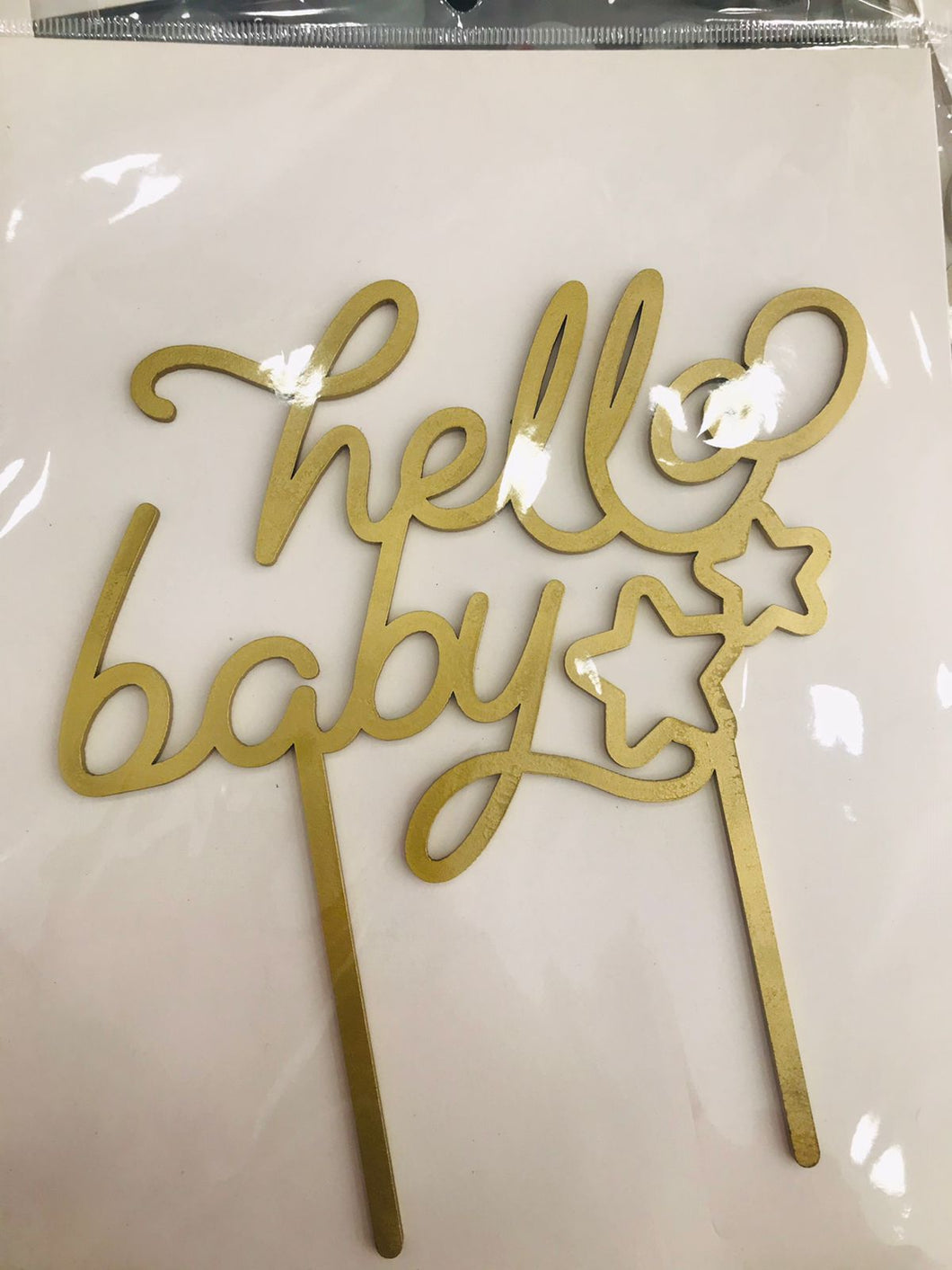 Cake Topper Dorado Hello Baby