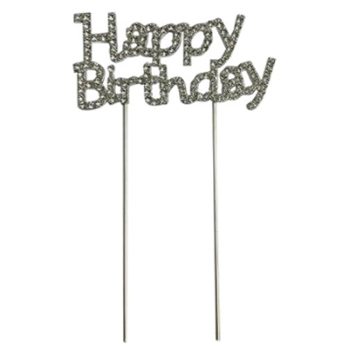 Decoracion Acrilico Happy Birthday Plata 9x5cm