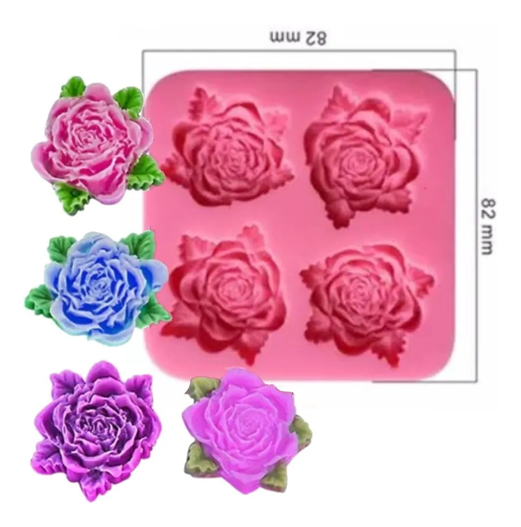 Molde de Silicon Rosas con Hojas X4