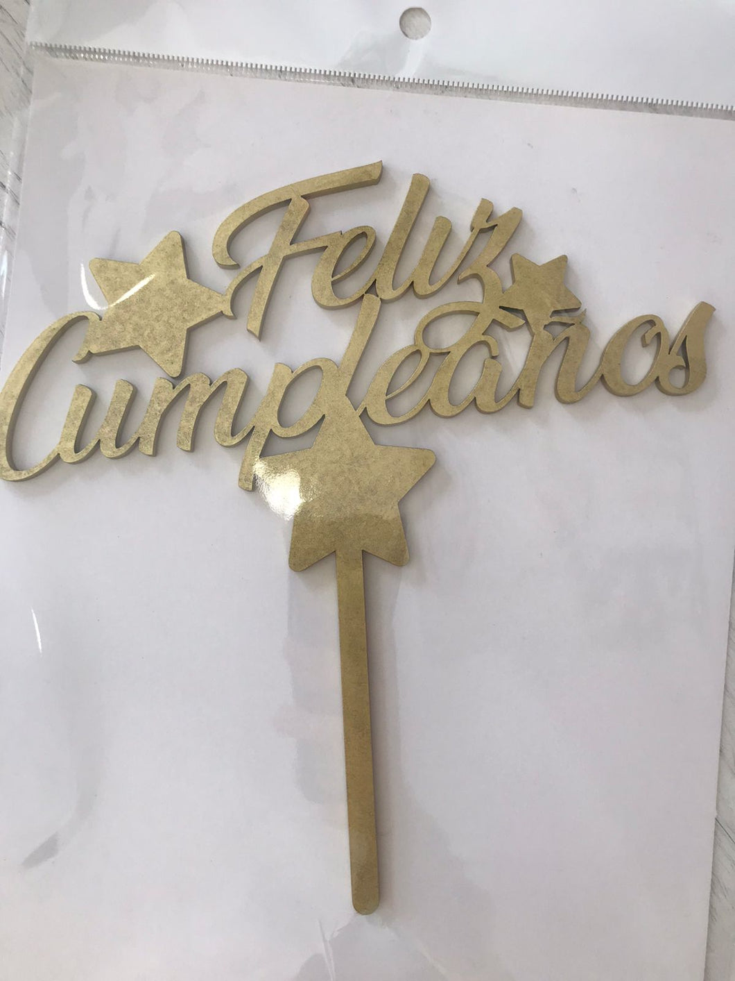Cake Topper Dorado Feliz Cumpleanos Estrellas