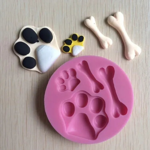 Molde Silicon Hueso y Huellas de Perro