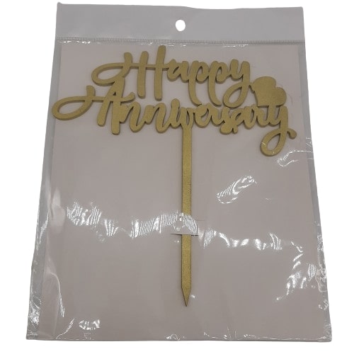 Cake Topper Dorado Happy Anniversary