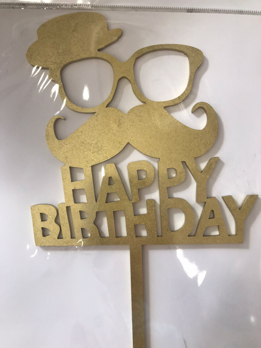 Cake Topper Dorado Happy Birthday Lentes Sobrero