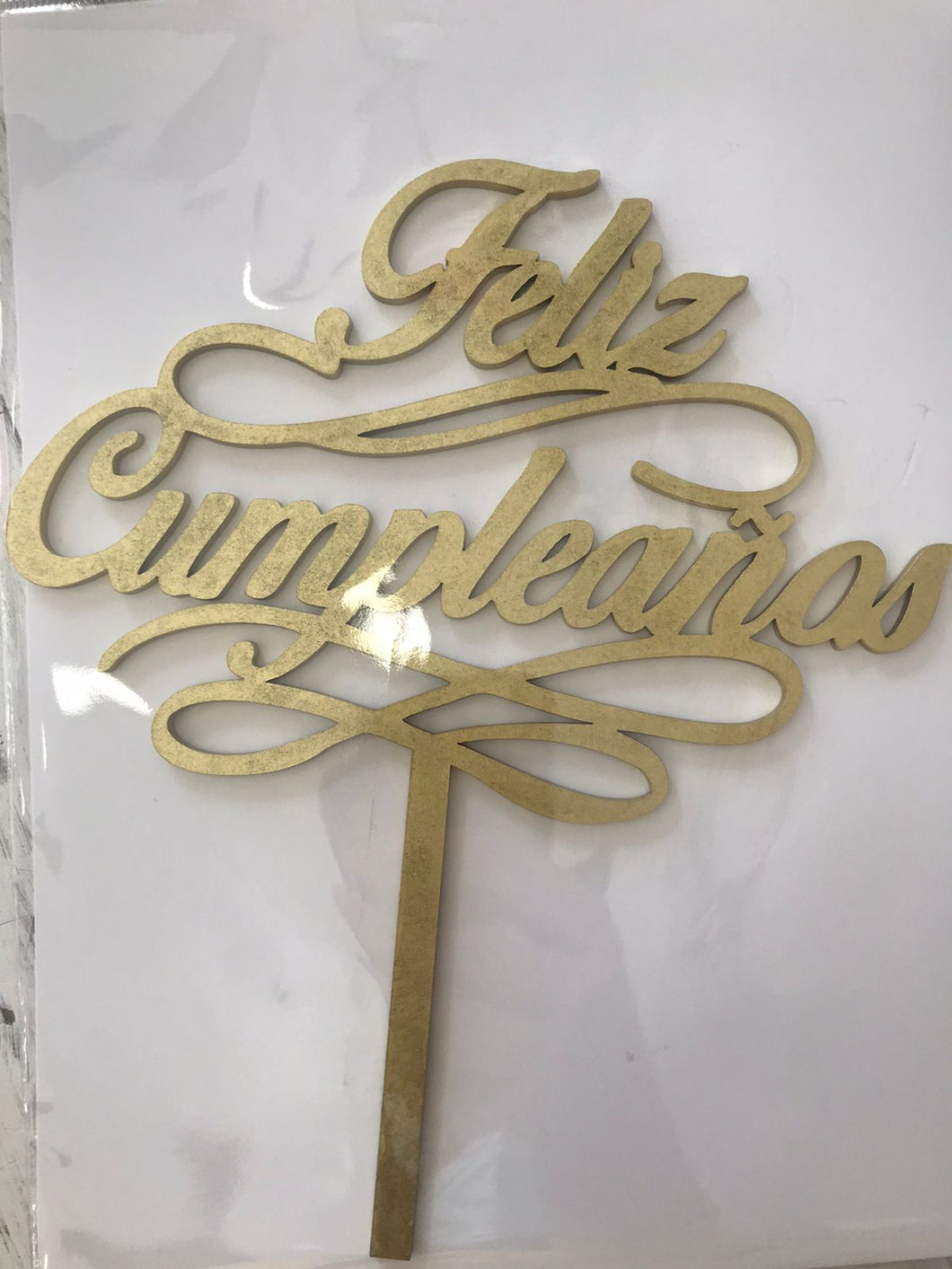 Cake Topper Dorado Feliz Cumpleanos Cursiva